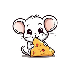Cute cartoon mouse enjoying a slice of pizza, with big expressive eyes and a playful demeanor.