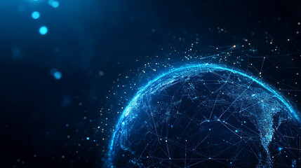 Obraz premium Internet connection world map with neon light effects, Internet, business, technology and network concept background with glowing effects, Advanced data visualization applied to technological design.
