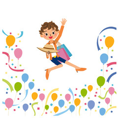 買物を楽しんでジャンプしている女性