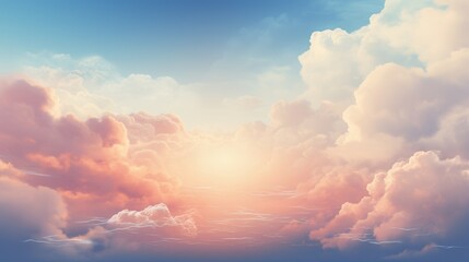 Fototapeta premium Tranquil Sunrise with Pastel Clouds and Warm Sunbeams, Peaceful Sky Transition