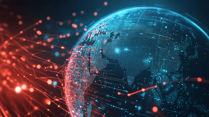 Internet connection world map with neon light effects, Internet, business, technology and network concept background with glowing effects, Advanced data visualization applied to technological design.