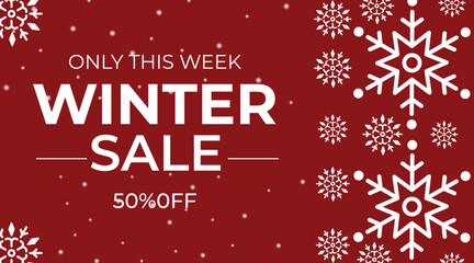 Winter sale vector banner set with sale text, snow flakes, ice snow shopping sale for winter season discount promotion. Vector illustration.