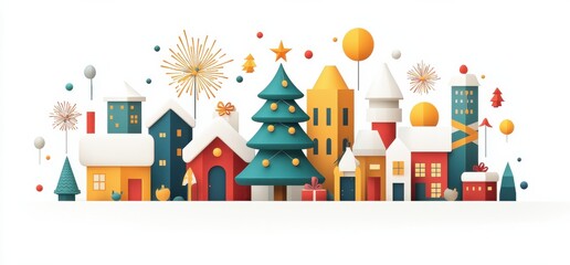 Fototapeta premium Festive winter holiday village with Christmas trees and decorations