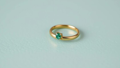 gold ring with a green stone on a blue background