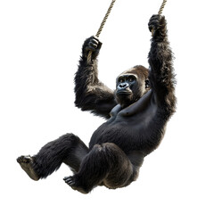 Majestic Silverback Gorilla Swinging Gracefully from a Branch in a Pristine Jungle