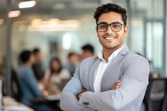 young indian business man standing at office