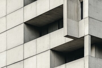 Obraz premium Brutalism art.Brutalist design.Raw concrete.Brutalist architecture.A minimalist brutalist residential block featuring rugged concrete textures and sharp angles