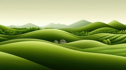 Obraz premium a vector illustration of a peaceful countryside scene with rolling hills, farms, and clear skies