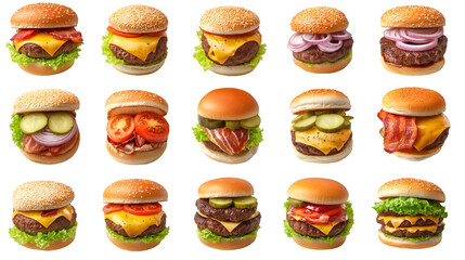 A Collection of Mouthwatering Burgers: Perfect for Food Photography and Design – High-Resolution Hamburger Image Isolated on Transparent Background