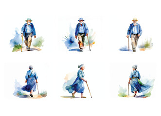 Fototapeta premium a old man water color Illustration