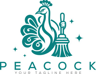 Peacock Cleaning Service, peacock art cleaning design, detailed peacock icon vector 