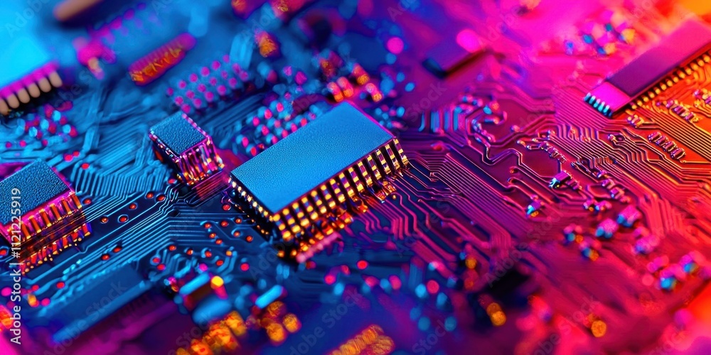 Poster computer chip is shown in a colorful background