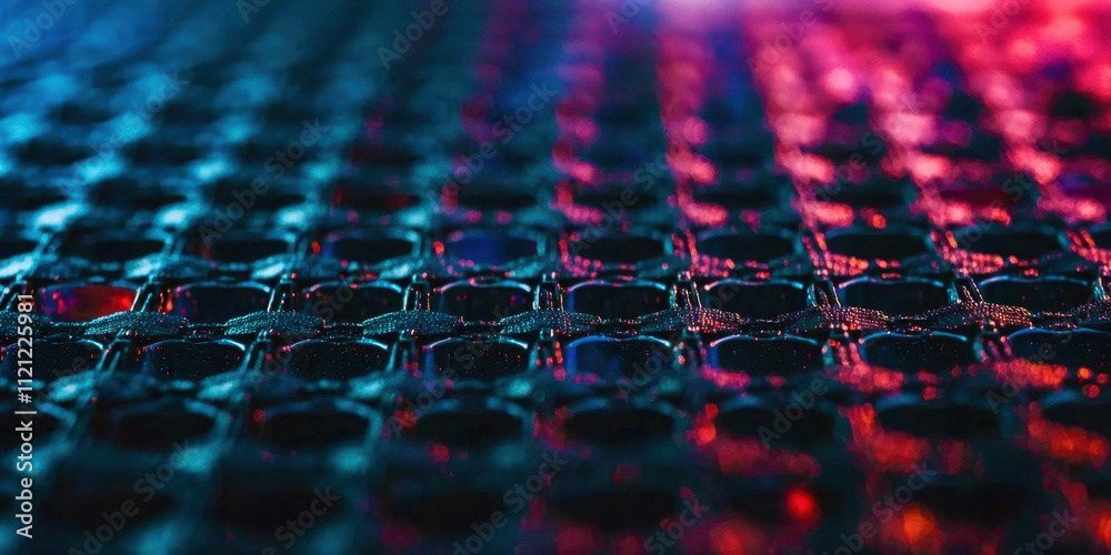Poster Close up of a patterned surface with a blue and red background