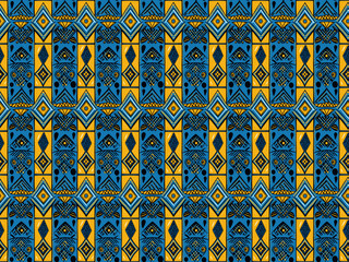 Seamless tribal african blue and yellow pattern background