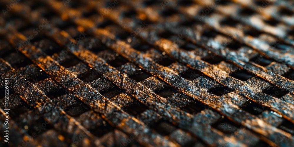 Poster Close up of a black and brown surface with a pattern of squares