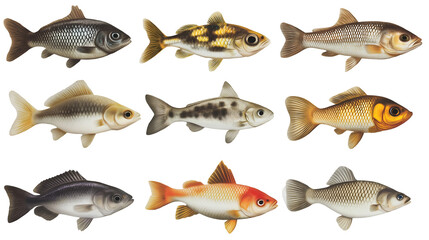 A Colorful Collection of Freshwater Fish: Perfect for Nature and Aquatic Themes