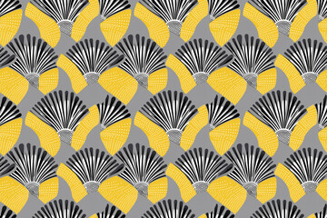 Seamless yellow and gray african wax cloth style pattern