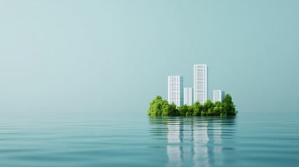 Futuristic floodproof city adapting to rising sea levels and climate change