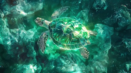 Graceful sea turtle swimming in vibrant ocean waters underwater scene nature exploration
