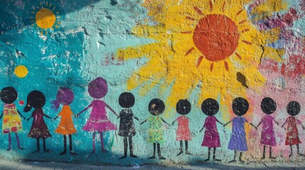 Naklejka premium Colorful Children's Mural on a Wall