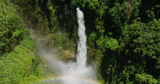 Aerial view of waterfall among the rainforest and vegetation. Hikong Bente in Lake Sebu, South Cotabato. Mindanao, Philippines. Travel concept.