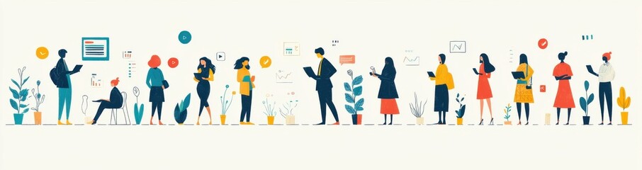 Fototapeta premium Flat illustration of professionals analyzing data and business charts