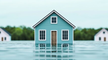 Elevated house resisting rising tides due to climate change