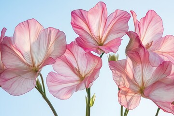Fototapeta premium 花びらが透ける美しいピンクの花々が青空の下で輝く