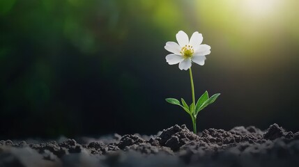 A single flower growing in cracked soil due to limited water.