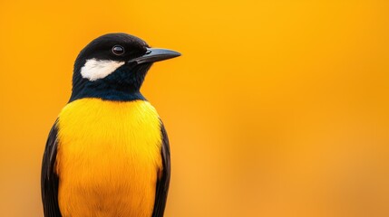Fototapeta premium Yellow troupial bird posing on a blurred orange background