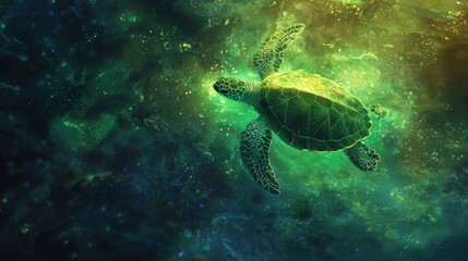 Obraz premium Underwater adventure sea turtle swimming in vibrant ocean digital art ethereal environment