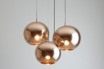 Sleek geometry copper pendant light spherical shade polished finish neutral gradient luxurious appeal ambient lighting focus
