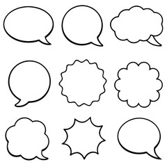Fototapeta premium Nine blank speech bubbles in various shapes for communication and dialogue.
