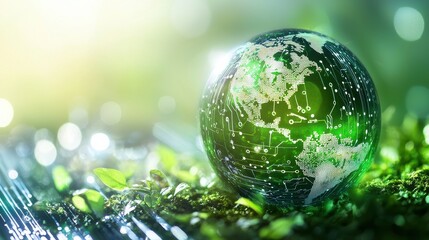 Exploring the green future of earth digital globe in nature peaceful environment close-up view