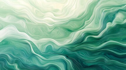 Obraz premium Abstract Waves in Shades of Green and White, Fluid Swirling Patterns, Dreamy Natural Inspired Background