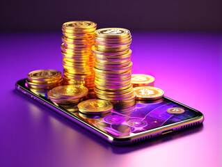 Eye catching Close up of coins on table background, Coins stacked background