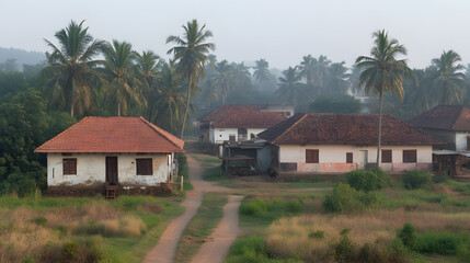 Small Indian Factory Buildings in South India, Featuring Traditional Architecture and Industrial Infrastructure in a Rural or Urban Setting