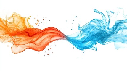 Vibrant Swirling Smoke Flow with Orange and Blue Colors isolated on White Background for Creative Design Projects