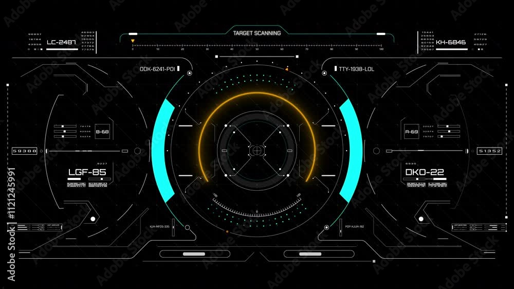 Poster HUD futuristic screen camera recording interface data  monitoring UI frame. Scifi display frame for game, drone 4K motion.