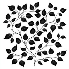 Fototapeta premium Elegant Black Leaf Pattern on White Background for Stylish Design, Wallpaper, Textiles, and Creative Projects