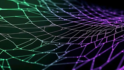 A spider web glistening with dew drops blending with futuristic digital patterns and a blue fractal-inspired background