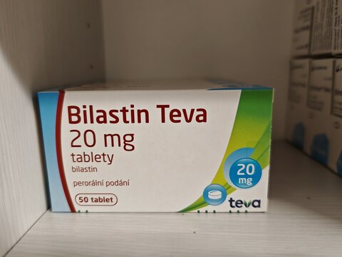 Prague, Czech Republic -December 20 2024: BILASTIN TEVA tablets with BILASTINE active substance by TEVA, used for allergy relief.	
