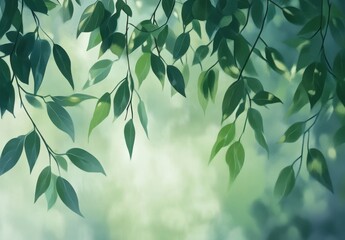 Lush Green Leaves on a Soft Focus Background Creating a Serene and Peaceful Atmosphere in Nature, Perfect for Relaxation and Mindfulness Themes