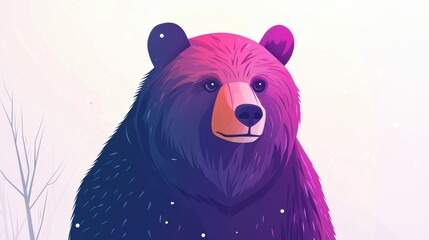 Vibrant artistic representation of a bear in a snowy environment digital art nature scene