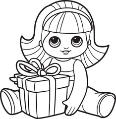 A cute baby with christmas gift illustration vector .