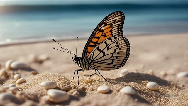 butterfly prepona laerte sand zen spirituality stone art abstract japanese garden rock meditation spiritual pebble circle macro nobody closeup video artistic relaxation relax llness