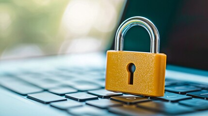 A padlock on a laptop keyboard, symbolizing security and data protection.