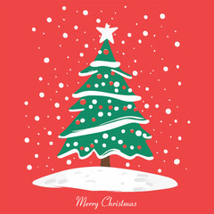  Christmas tree and snow greeting card illustration