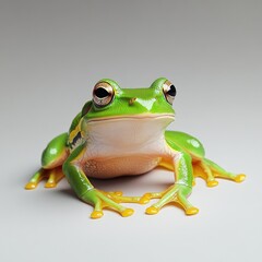 Obraz premium Close-Up of a Beautiful Green Frog with Detailed Skin Texture on a Neutral Background