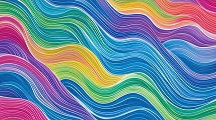 Cheerful colored illustration background. Positive striped background with wavy lines in green, blue, pink, yellow and purple. Colorful children's art with different colors.